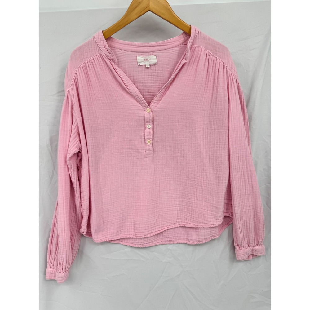 Xirena Beau Top Women M Pink Gauze Cotton Long Sleeve Henley